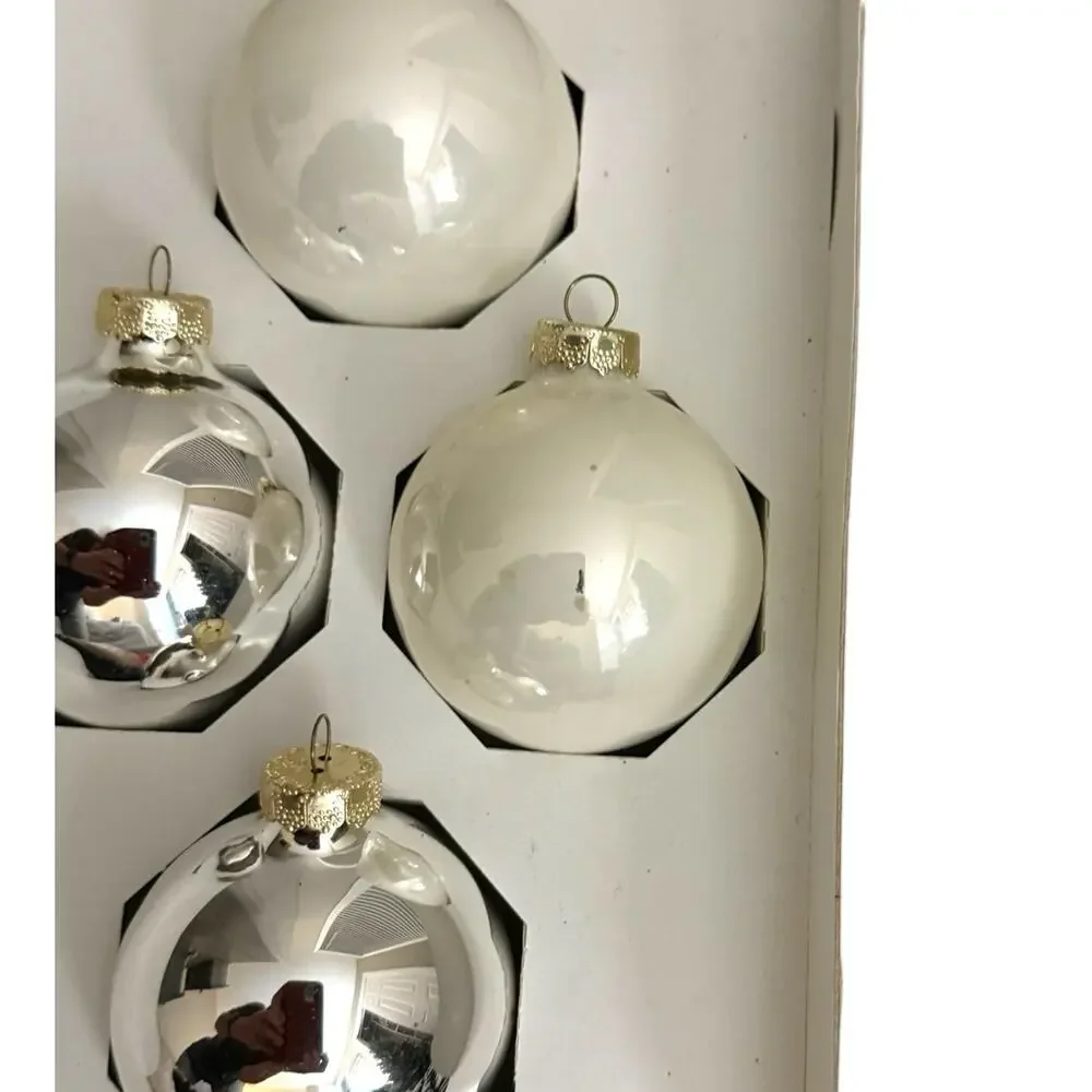 Box 4 God Bless America Patriotic Glass Christmas Ornaments Made USA 2.5